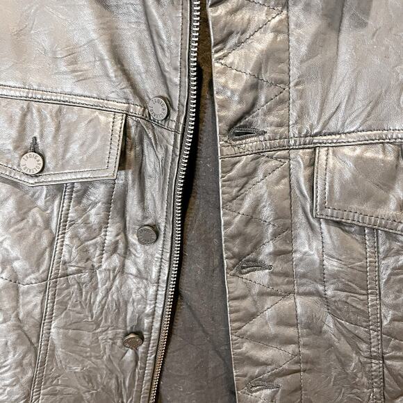 Zadig & Voltaire Kase Lambskin Crinkled Leather Coat Button Down Jacket Small - Picture 5 of 9